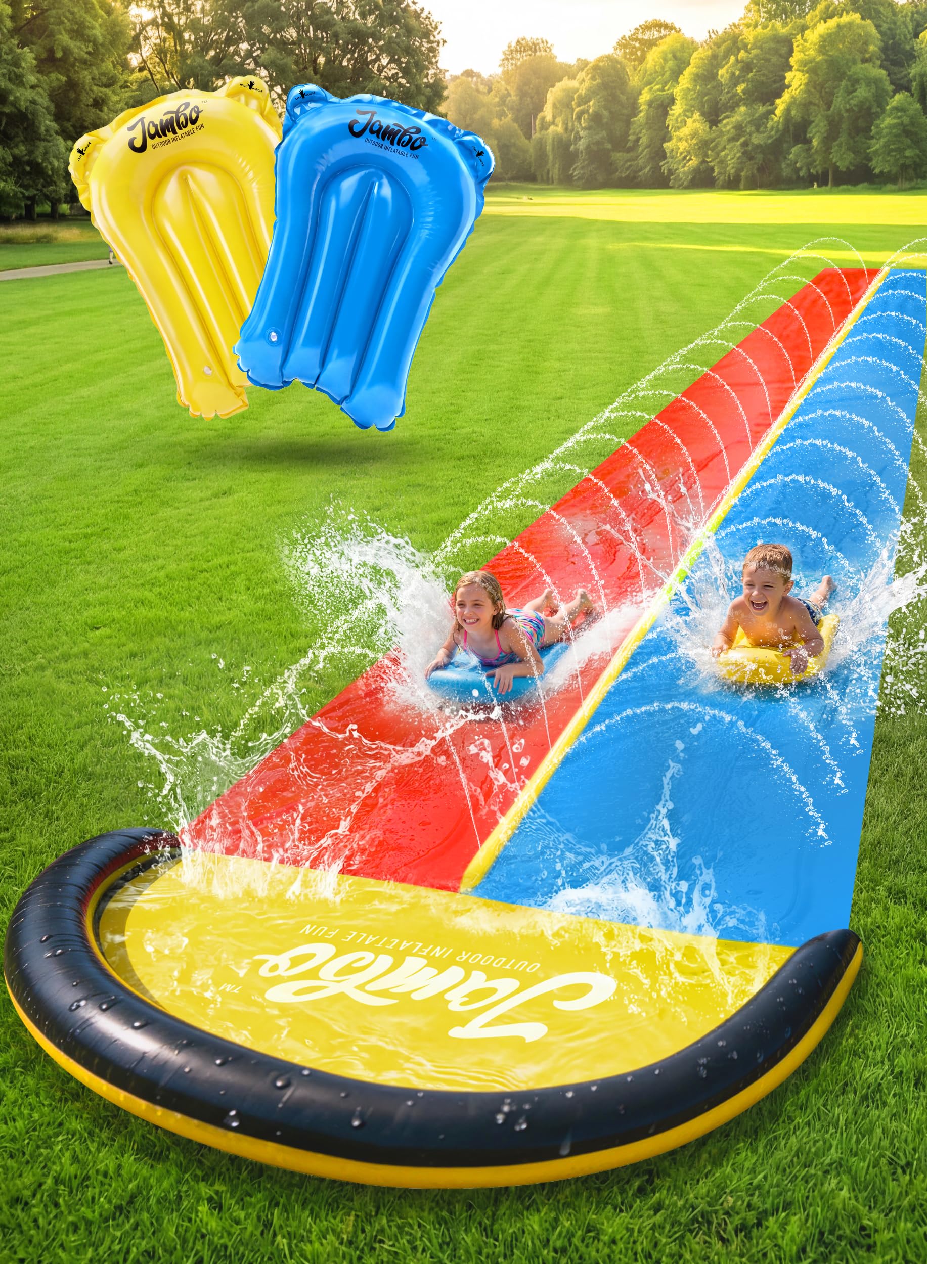 Amazon.com: JAMBO 22.5ft Double Lane Slip Splash and Slide with 2